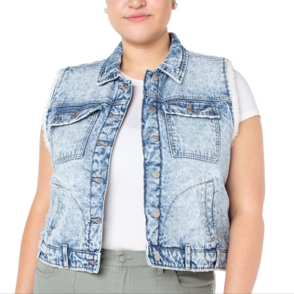 Celebrity Pink faux shearling denim acid wash vest size XL